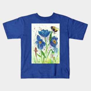 Bumble bee and blue flowers Kids T-Shirt